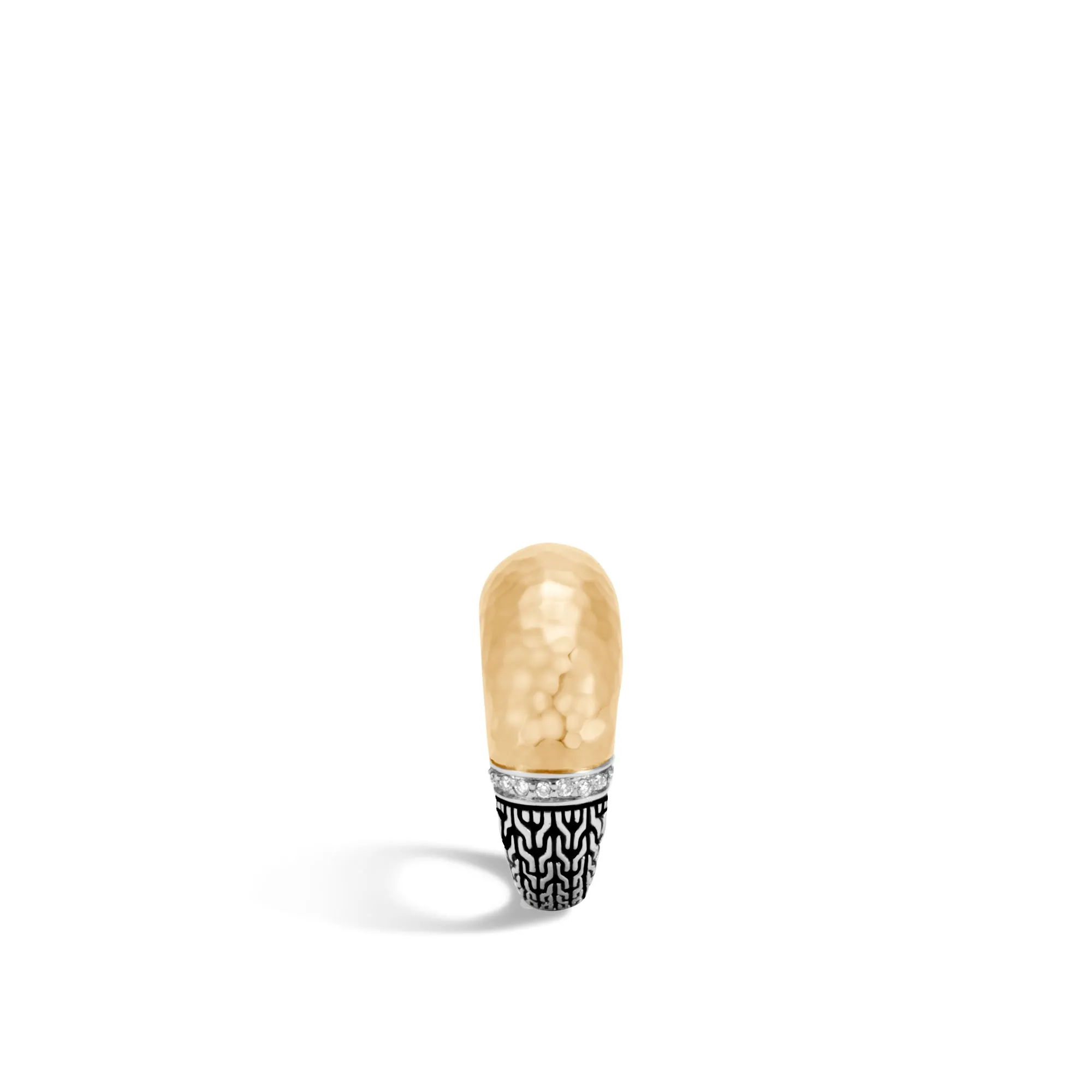 Classic Chain Hammered Dome Ring with Diamonds