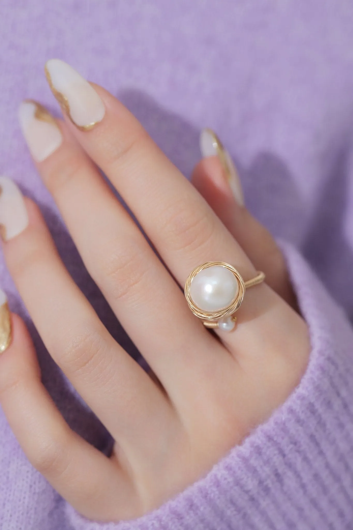 Classic Filigree Series  Large Pearl Open Ring