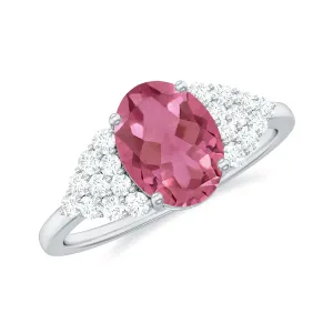 Classic Pink Tourmaline Solitaire Ring with Diamond