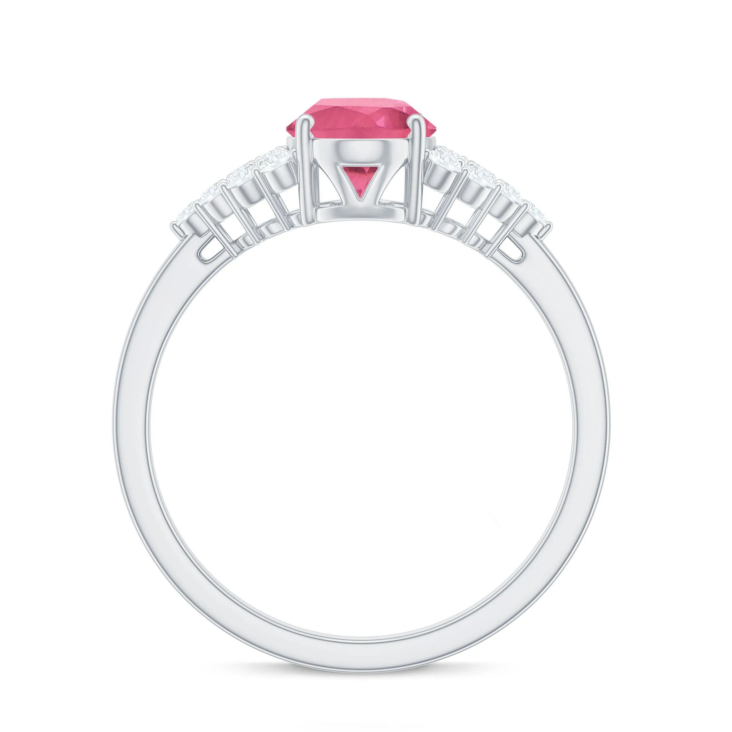 Classic Pink Tourmaline Solitaire Ring with Diamond