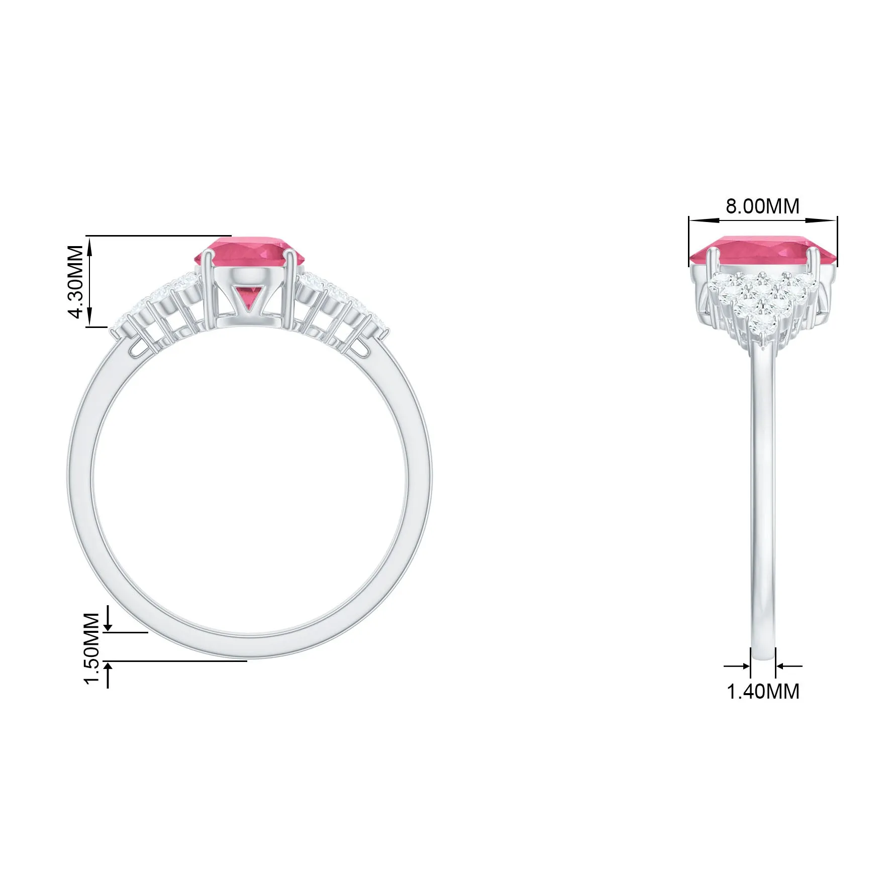 Classic Pink Tourmaline Solitaire Ring with Diamond