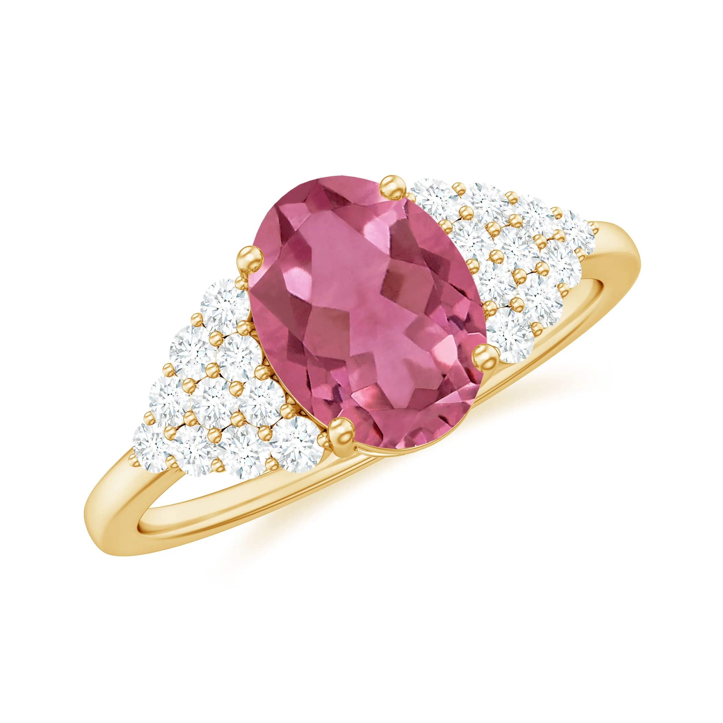 Classic Pink Tourmaline Solitaire Ring with Diamond