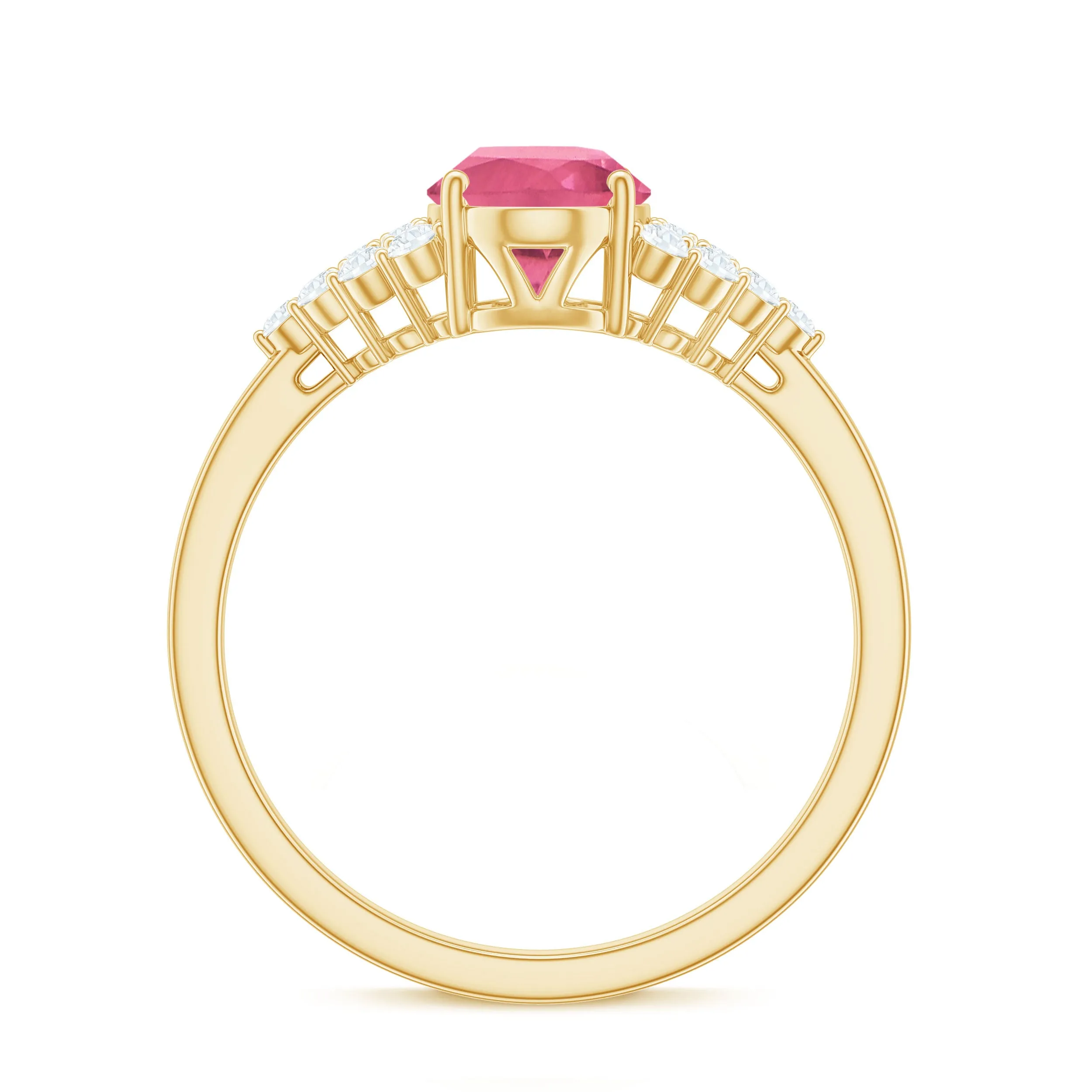 Classic Pink Tourmaline Solitaire Ring with Diamond