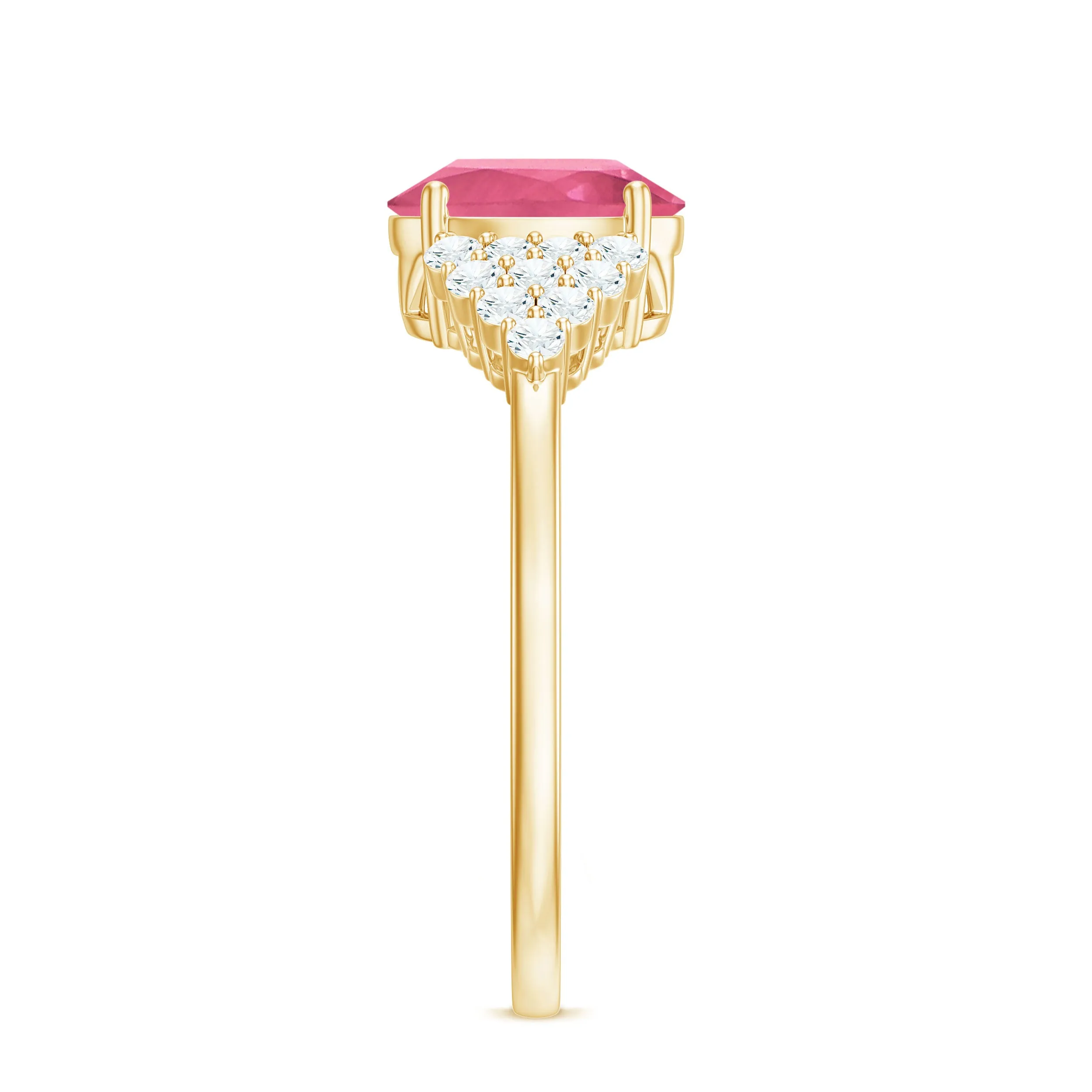 Classic Pink Tourmaline Solitaire Ring with Diamond