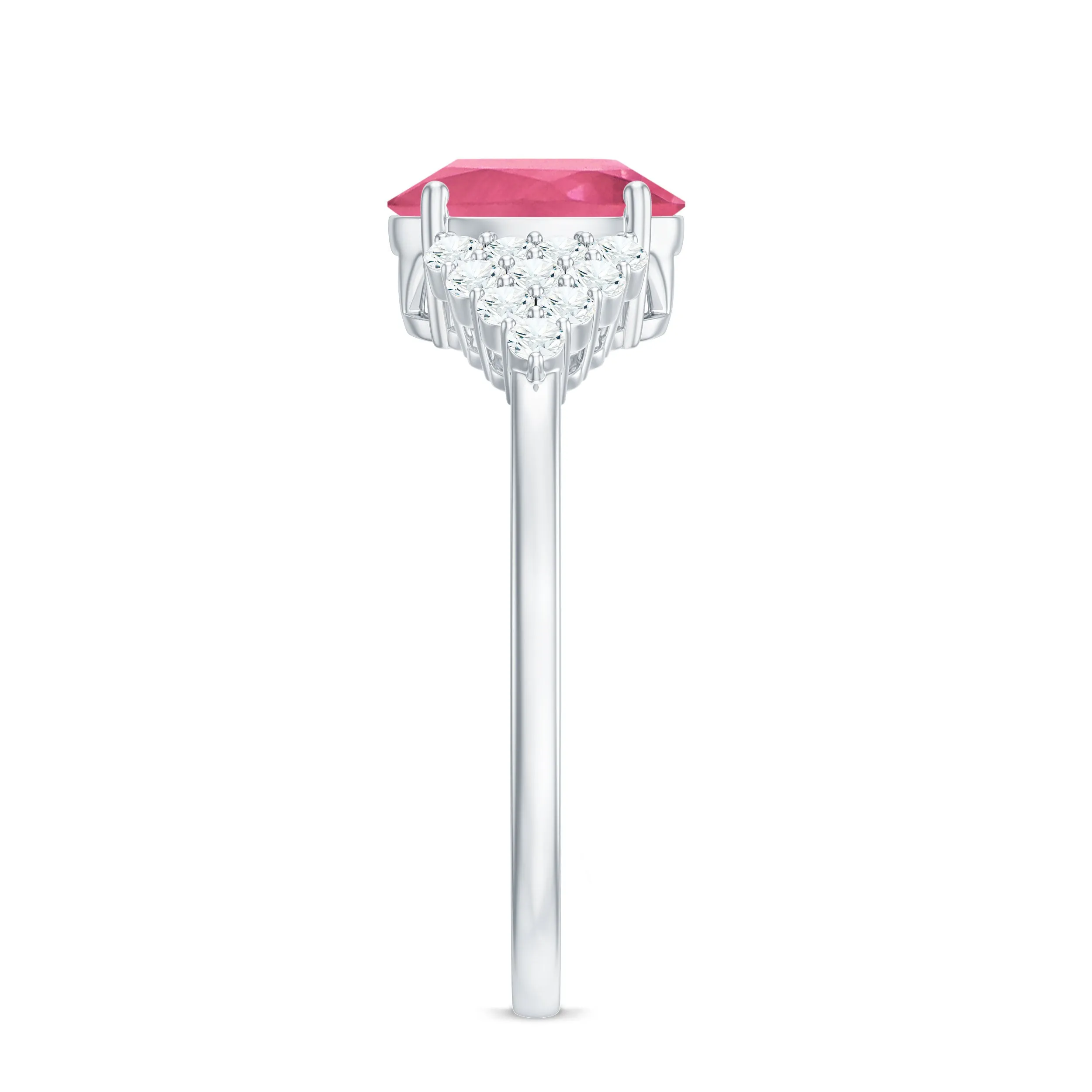Classic Pink Tourmaline Solitaire Ring with Diamond