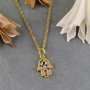 Colorful Gold Hamsa Necklace
