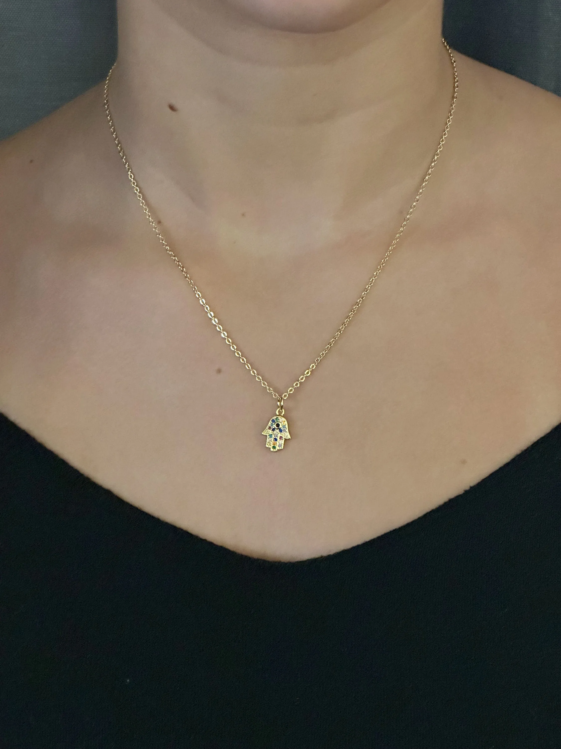Colorful Gold Hamsa Necklace