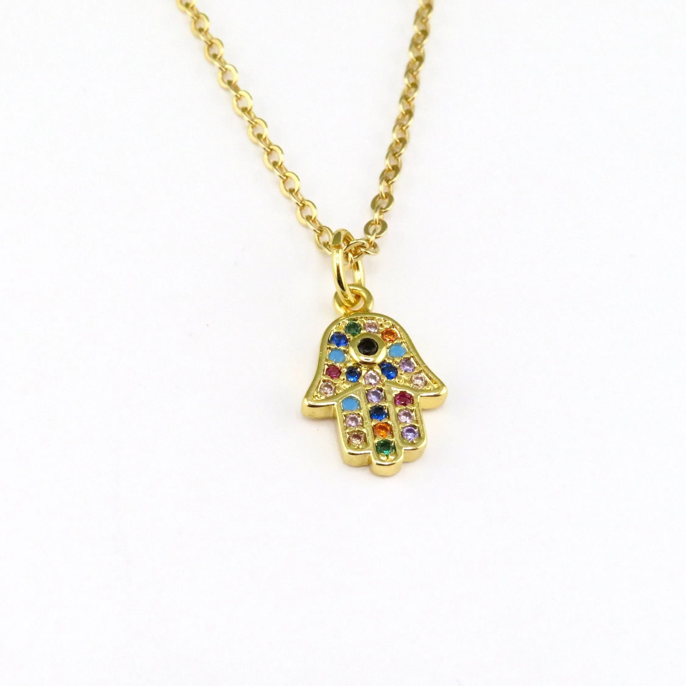 Colorful Gold Hamsa Necklace