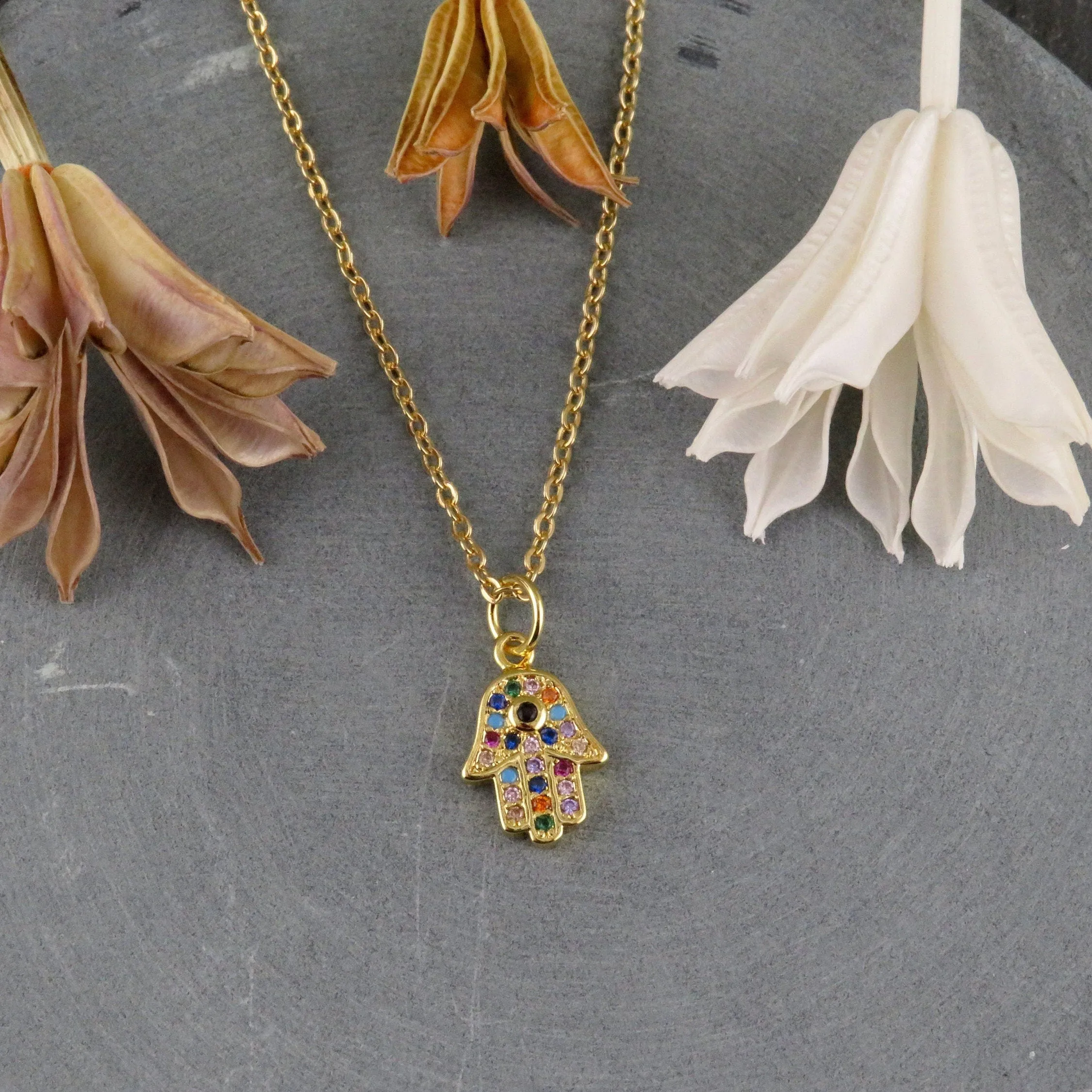 Colorful Gold Hamsa Necklace