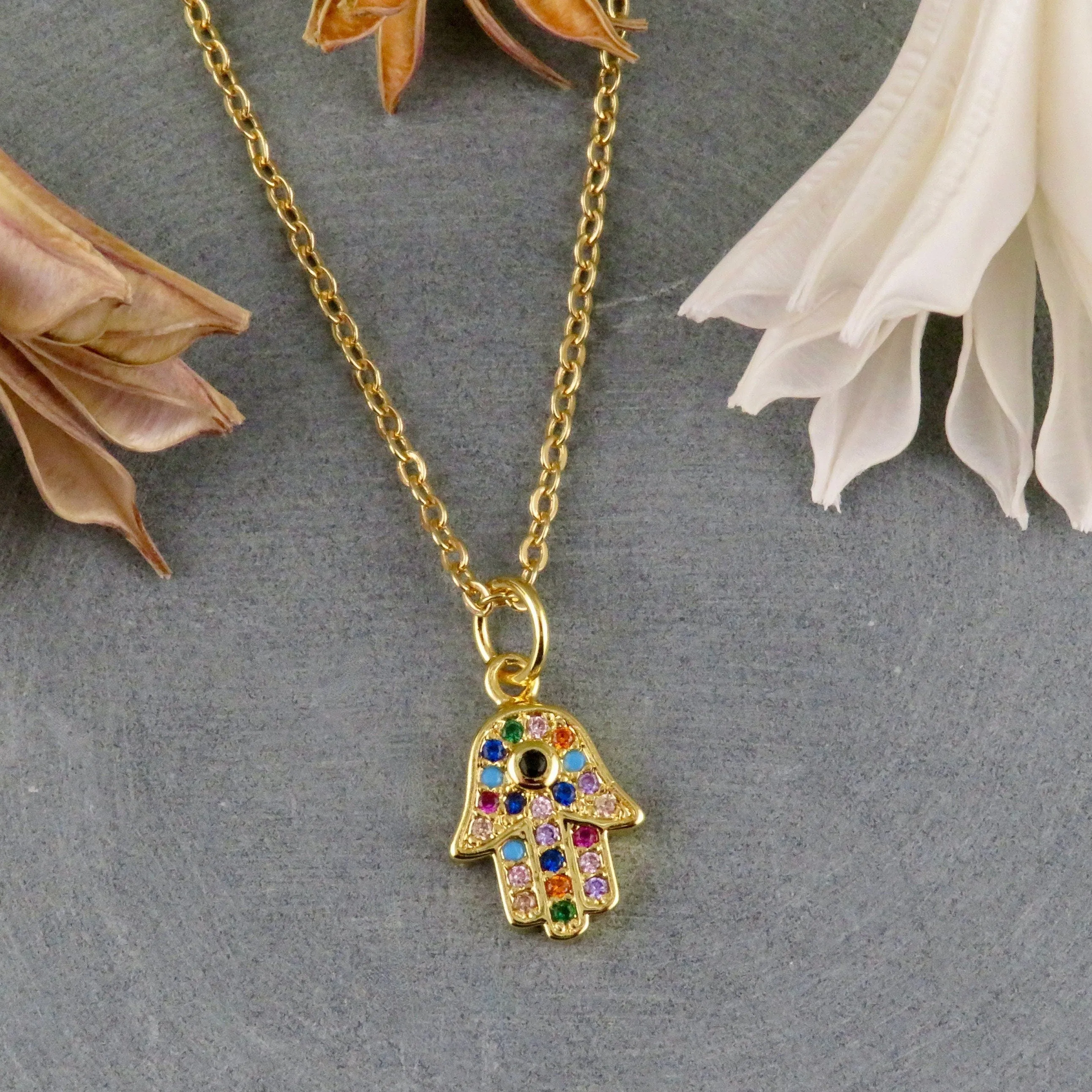 Colorful Gold Hamsa Necklace