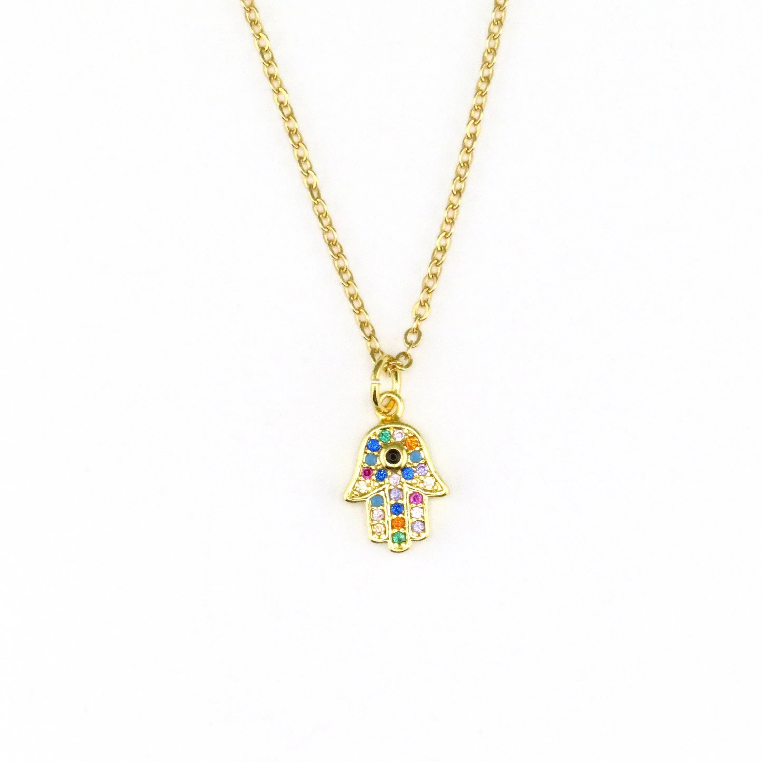 Colorful Gold Hamsa Necklace