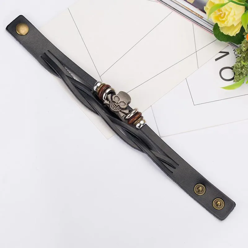 Cráneo Premium Silver &amp Zinc Leather Skull Bracelet