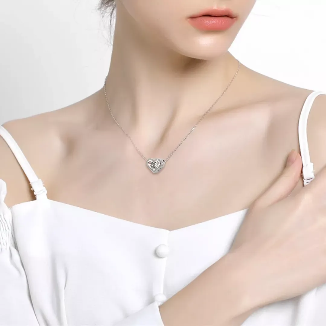 Crystallized Newborn Family Heart Charm 925 Sterling Silver