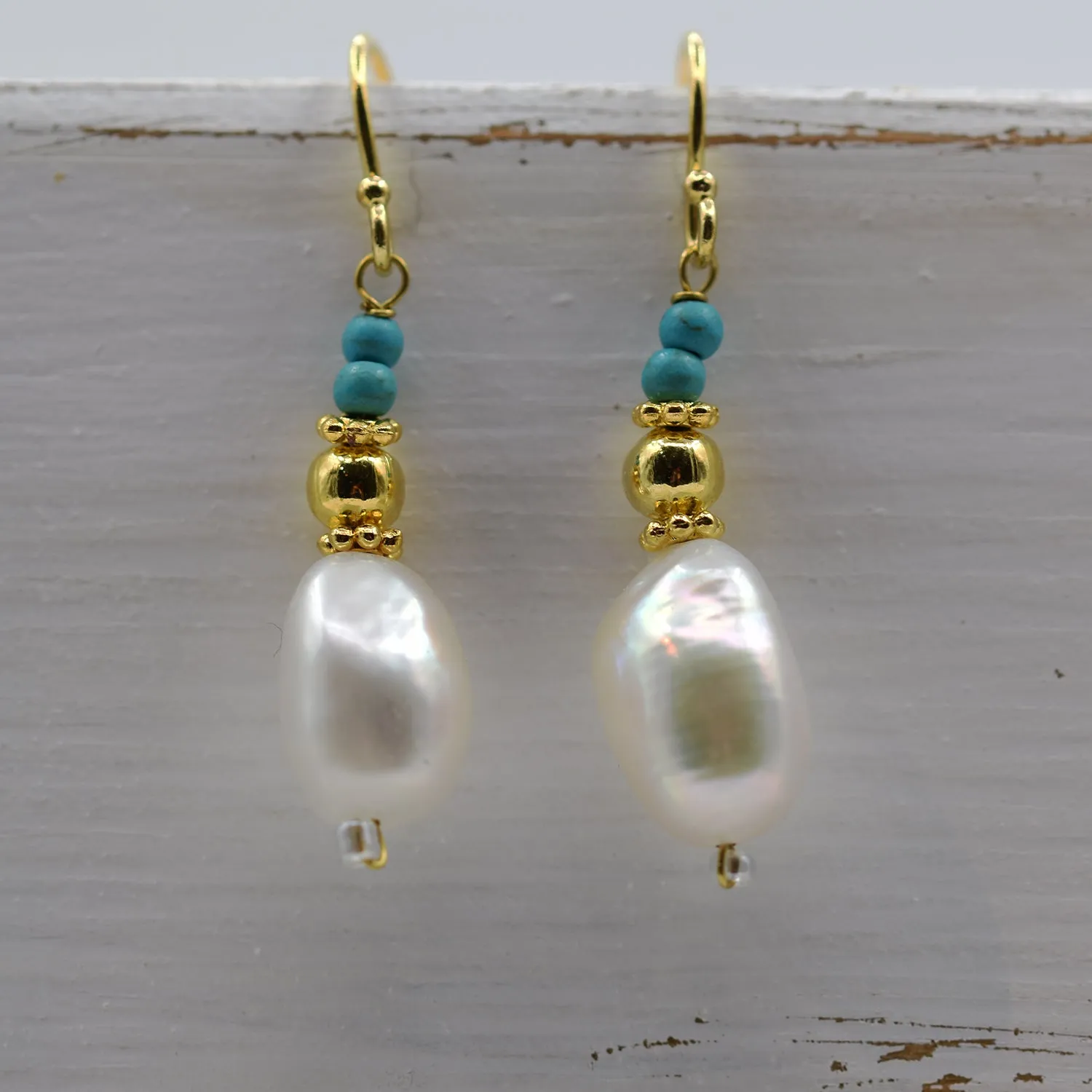 Delicate fish hook beaded earring with pearl drop