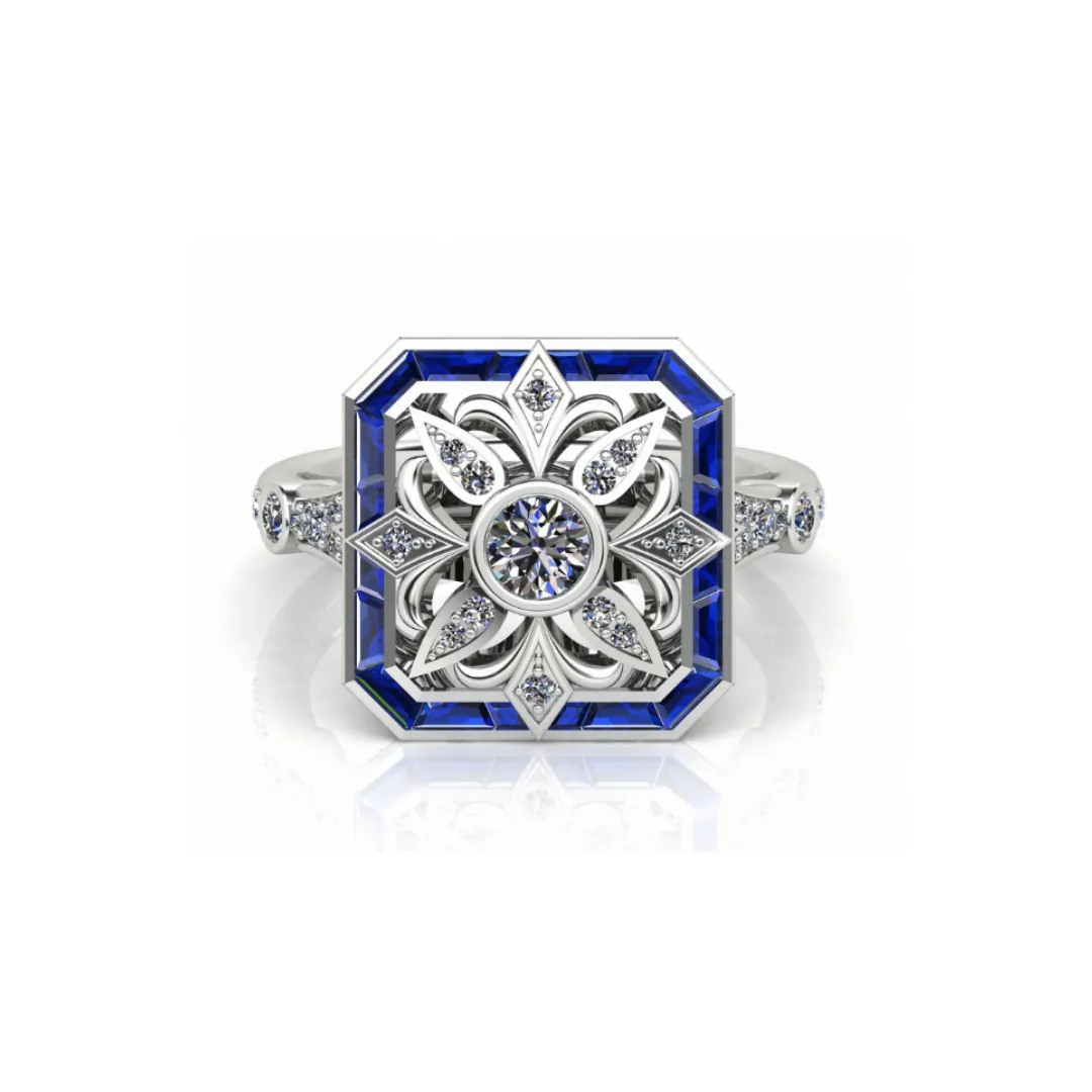 Diamond and Baguette Sapphire Dress Ring