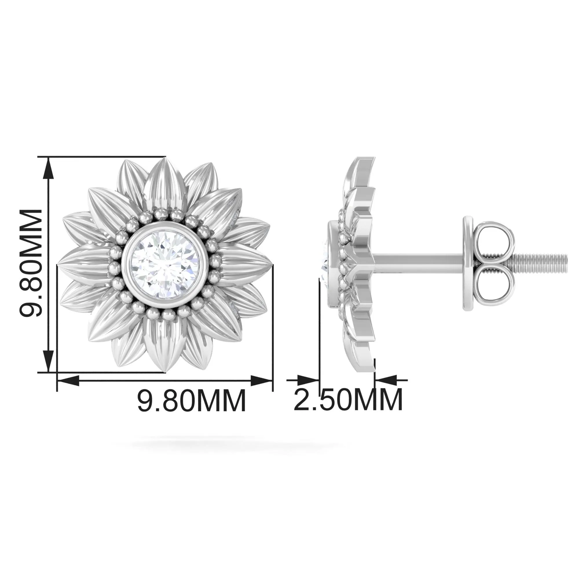 Diamond Gold Sunflower Stud Earrings