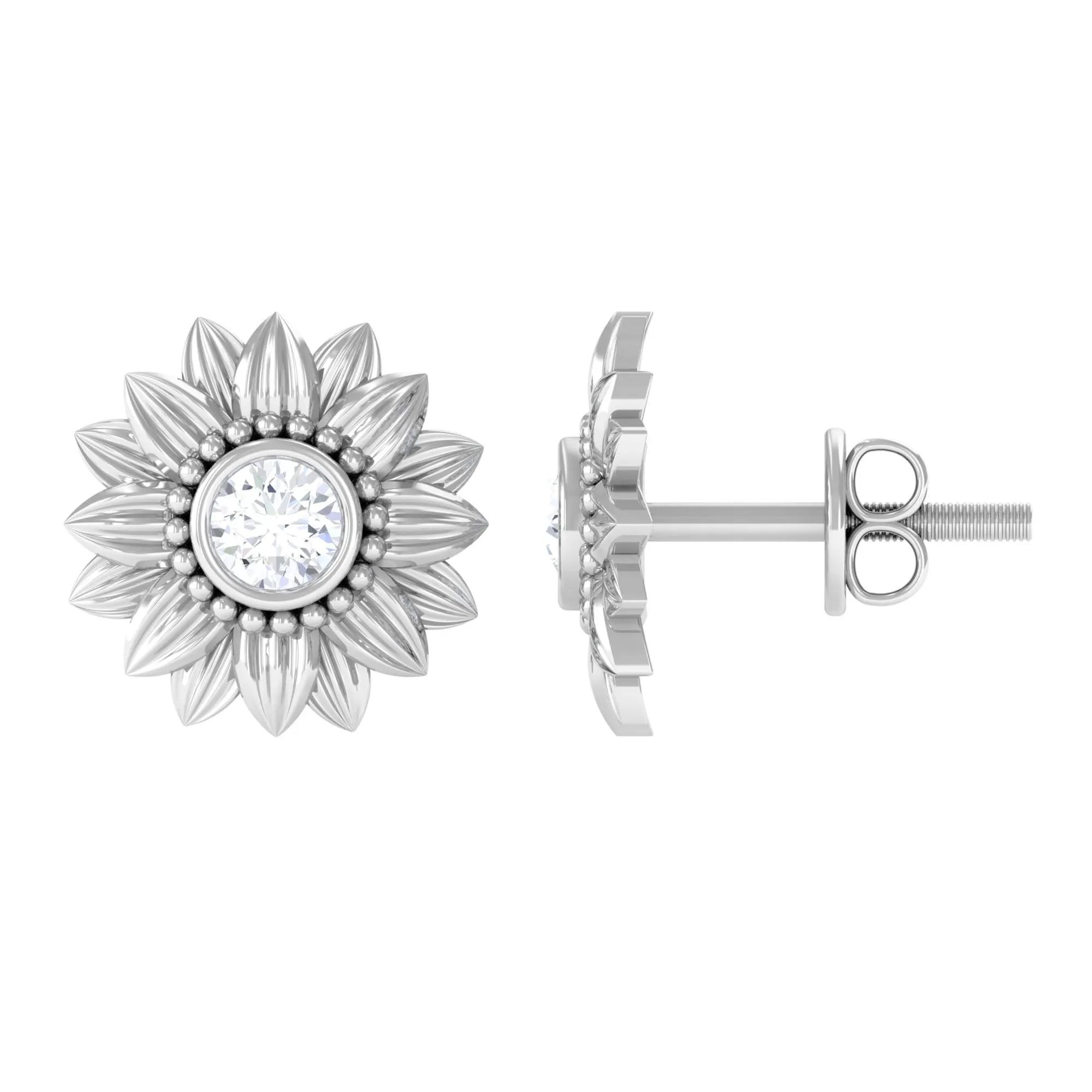 Diamond Gold Sunflower Stud Earrings