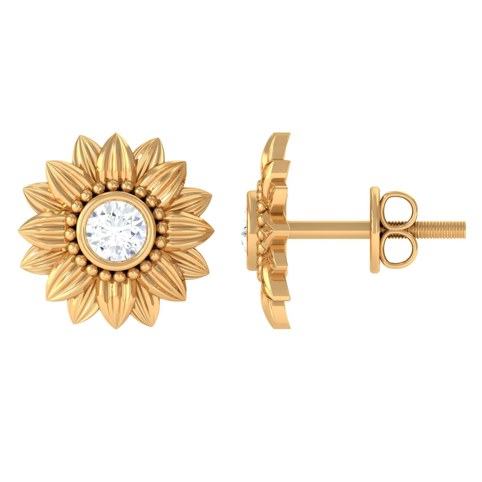 Diamond Gold Sunflower Stud Earrings