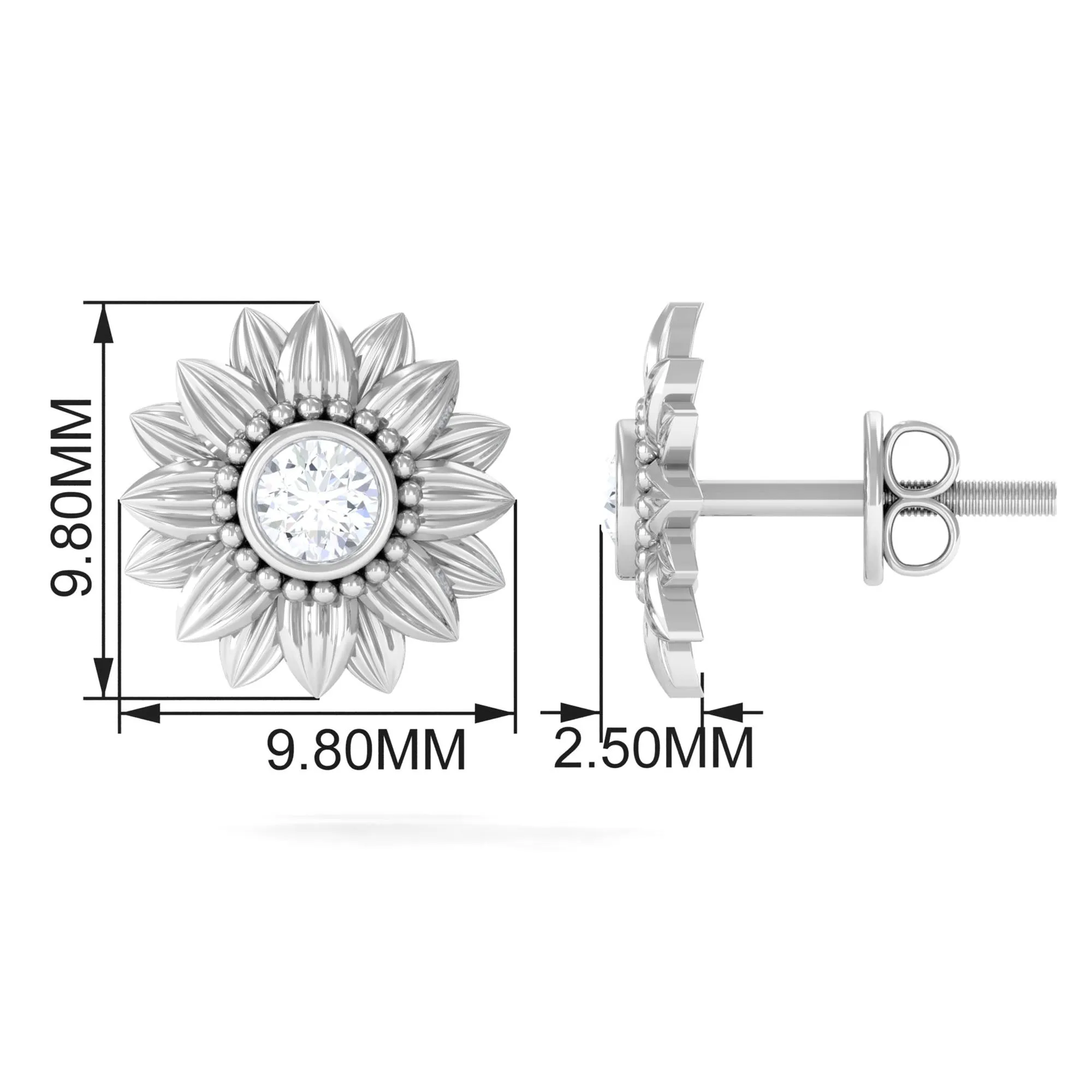 Diamond Gold Sunflower Stud Earrings