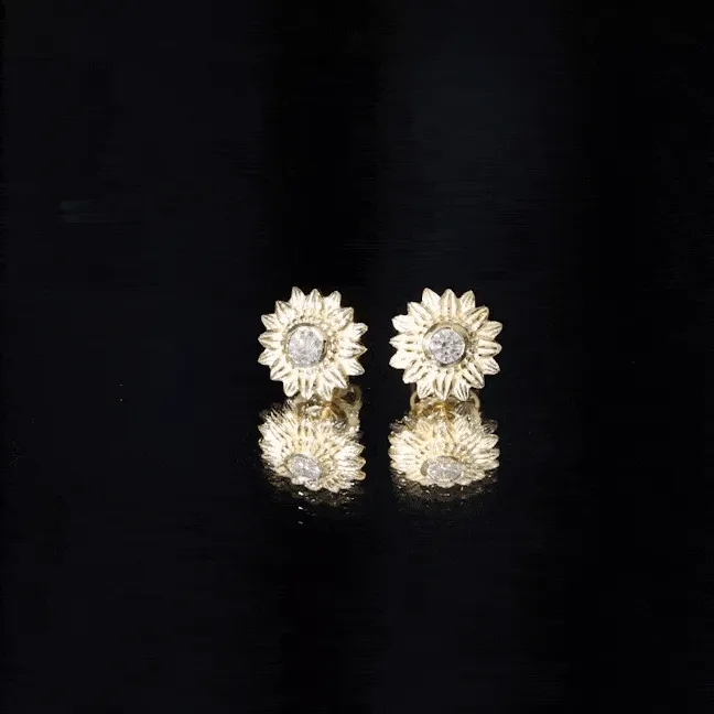 Diamond Gold Sunflower Stud Earrings