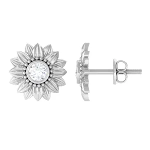 Diamond Gold Sunflower Stud Earrings