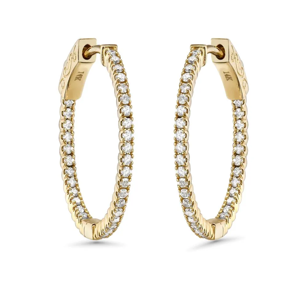 Diamond Inside-Out 0.75'' Hoop Earrings (0.55 ct.) 1.3 mm in 14K Gold