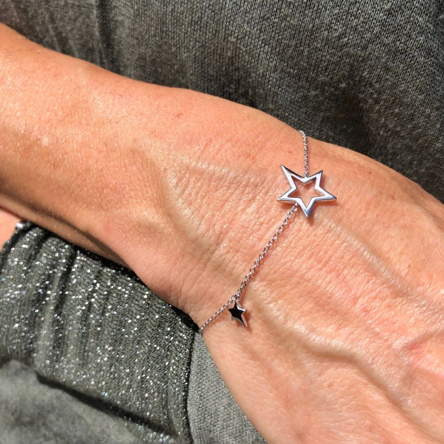 Duet Star Sterling Silver Adjustable Bracelet
