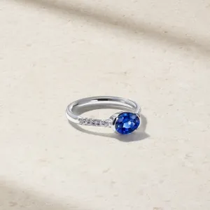 East-West Sapphire and Diamond Half Bezel Ring