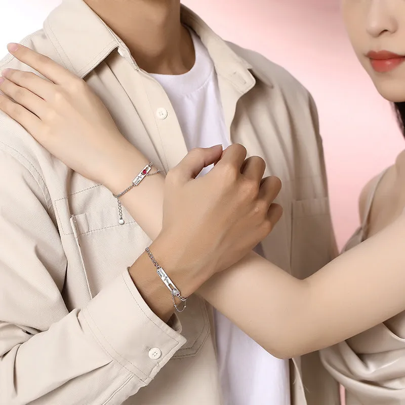 Engravable Heartbeat Bracelets Set for Couples