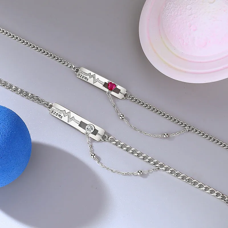 Engravable Heartbeat Bracelets Set for Couples