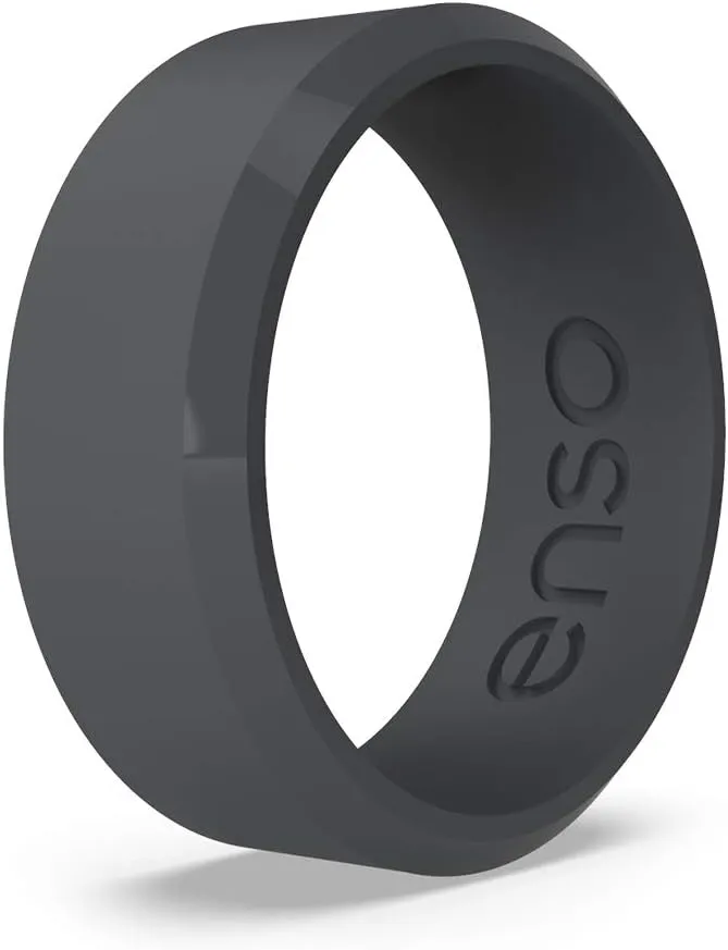 Enso Rings Bevel Classic Silicone Wedding Ring  Hypoallergenic Unisex Wedding Band  Comfortable Band for Active Lifestyle  8mm Wide, 2.16mm Thick