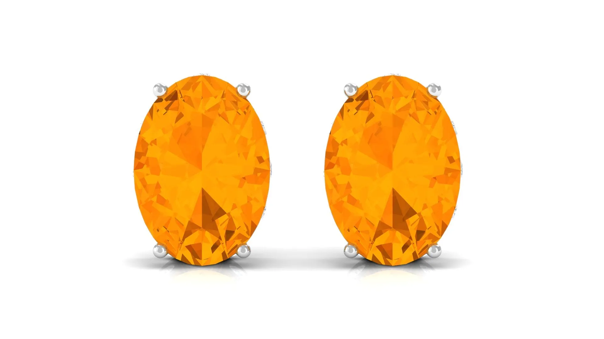 Fire Opal Solitaire Stud Earrings with Diamond