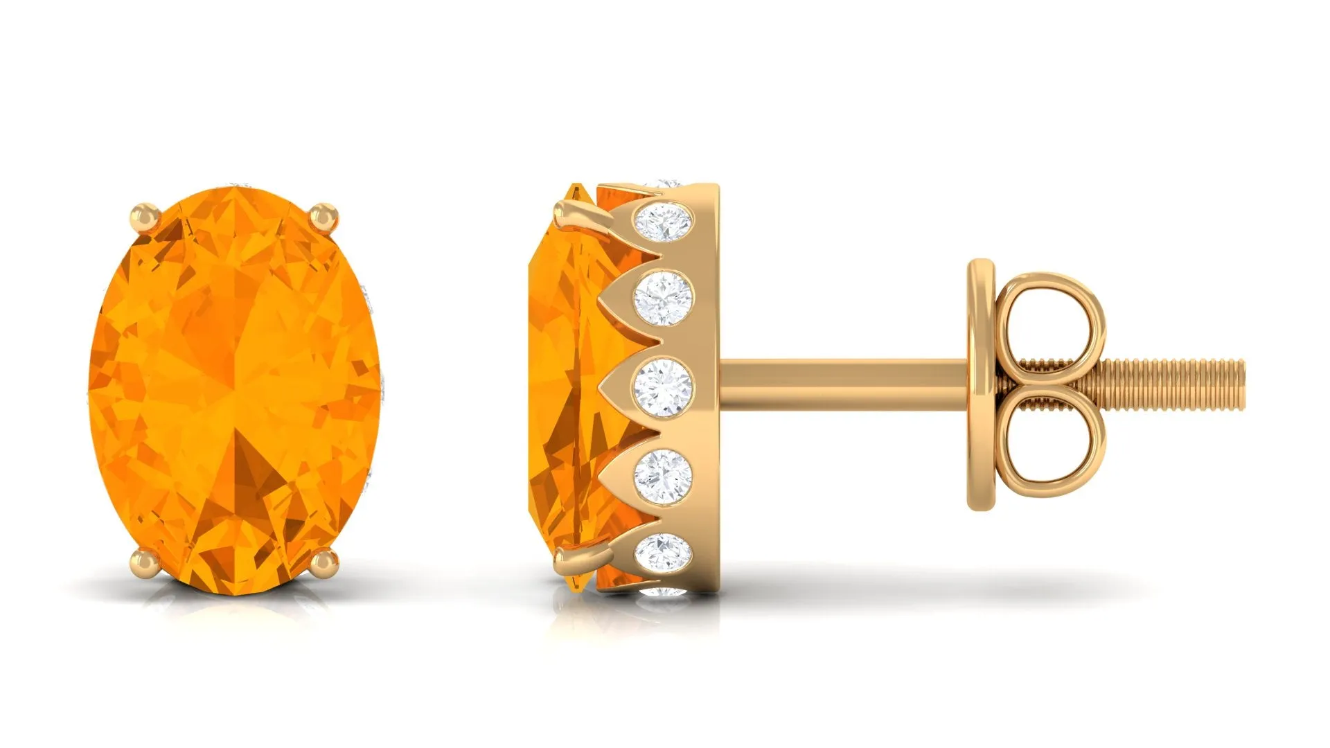 Fire Opal Solitaire Stud Earrings with Diamond