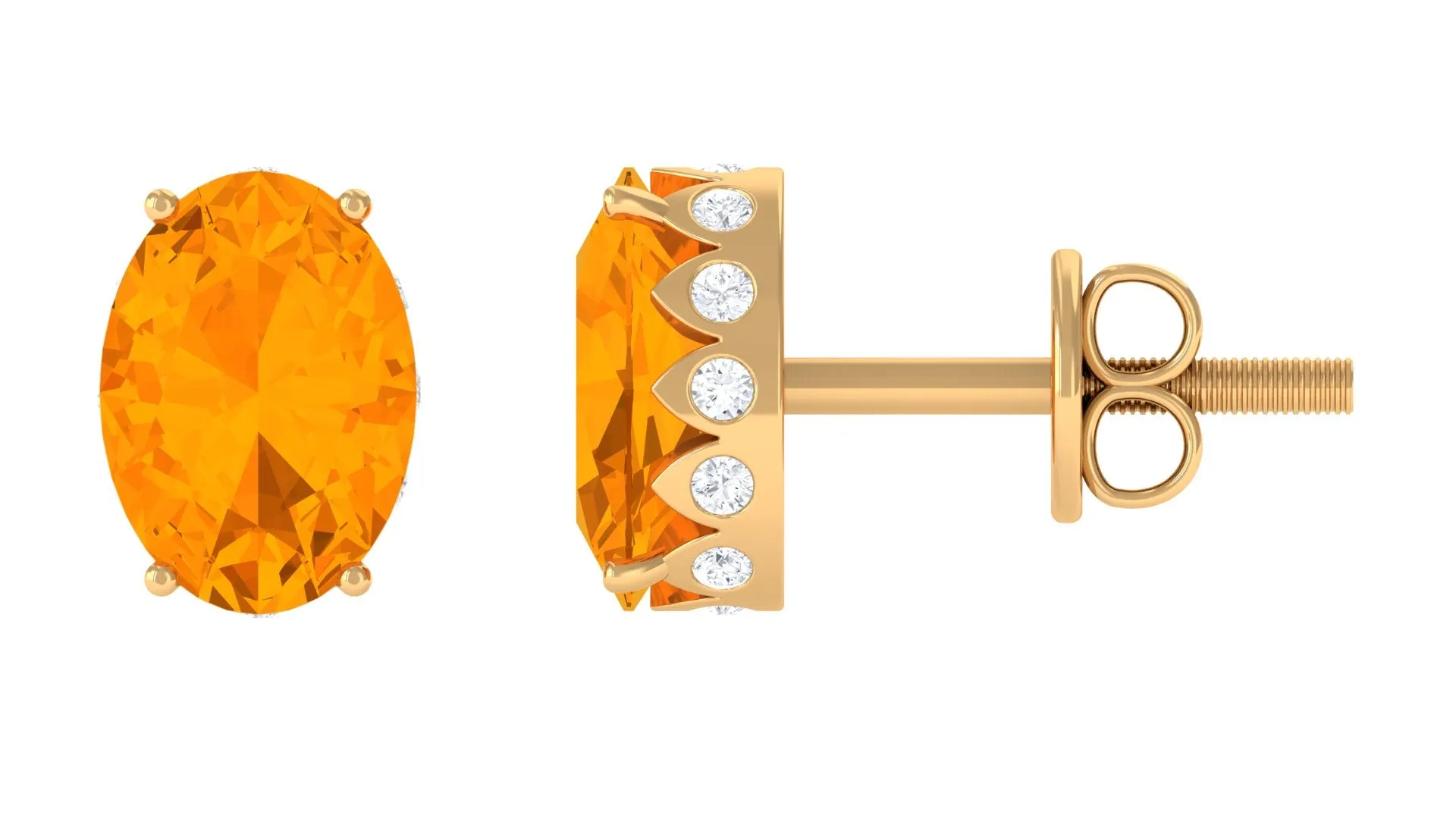 Fire Opal Solitaire Stud Earrings with Diamond