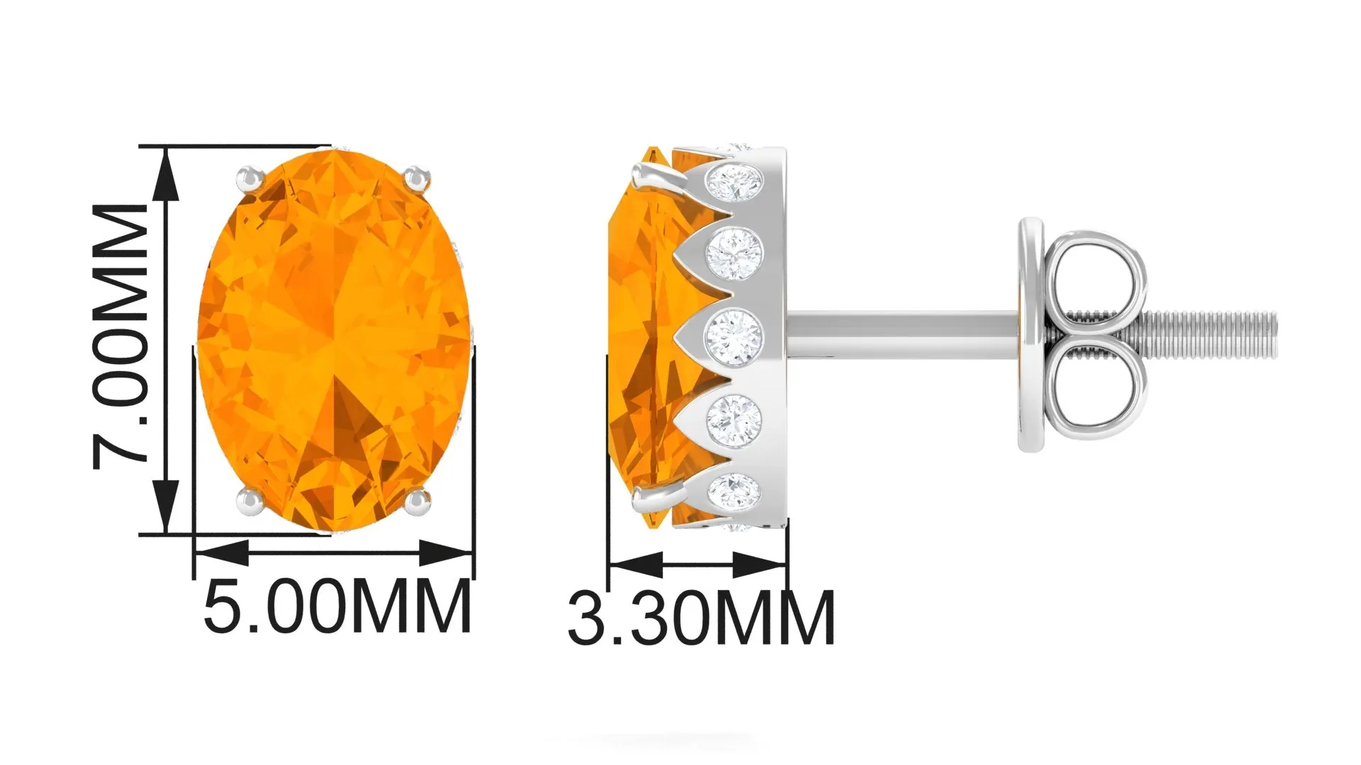 Fire Opal Solitaire Stud Earrings with Diamond