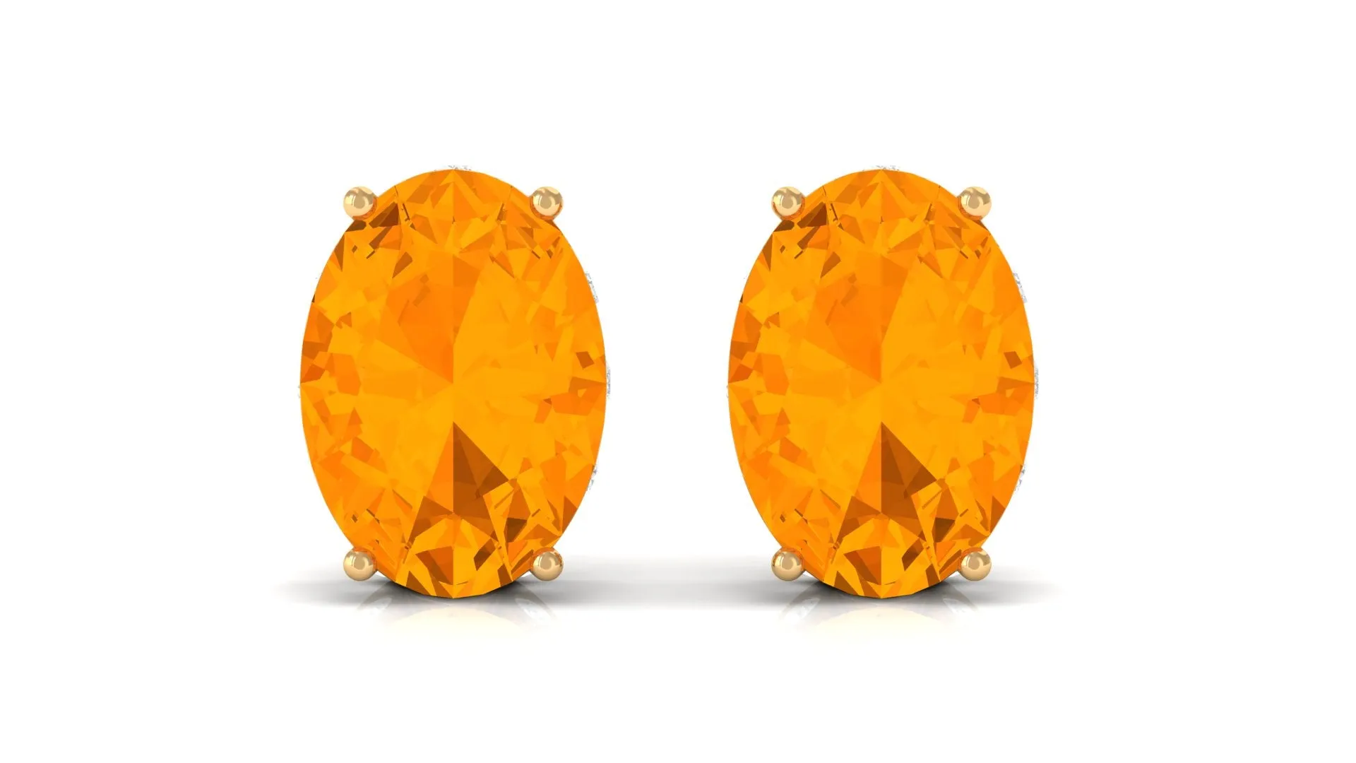 Fire Opal Solitaire Stud Earrings with Diamond
