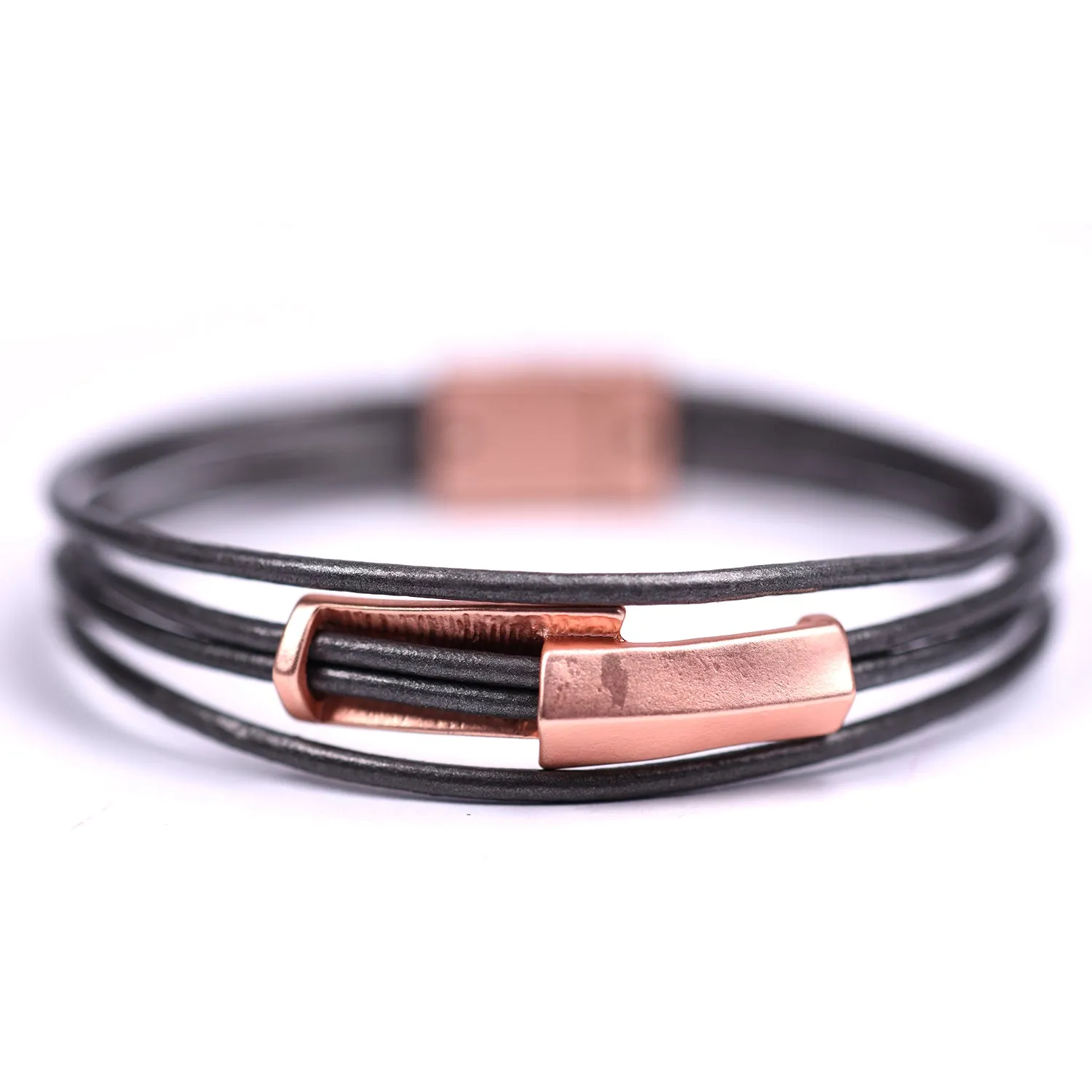 Geometric inspired details on multi leather bracelet