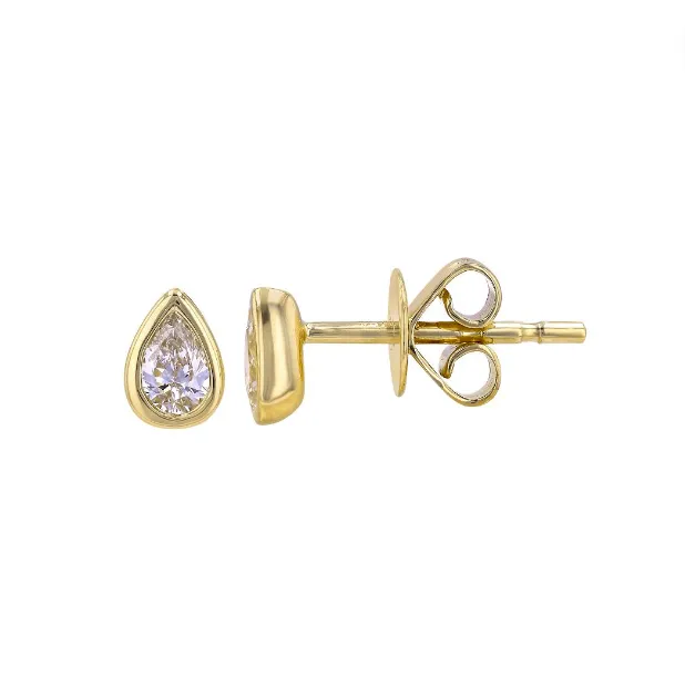 GOLD BEZEL SET PEAR DIAMOND STUD EARRINGS