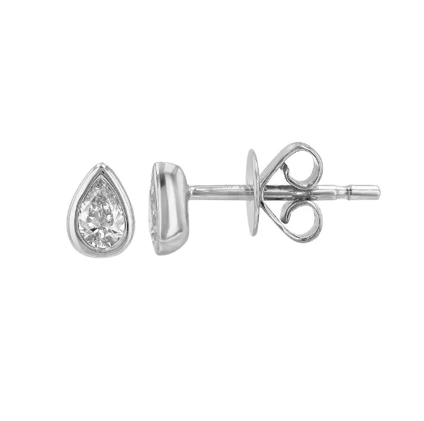 GOLD BEZEL SET PEAR DIAMOND STUD EARRINGS