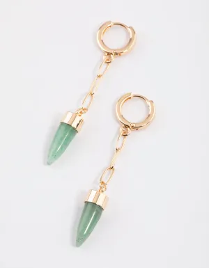 Gold Green Aventurine Chain Pointy Dome Earrings