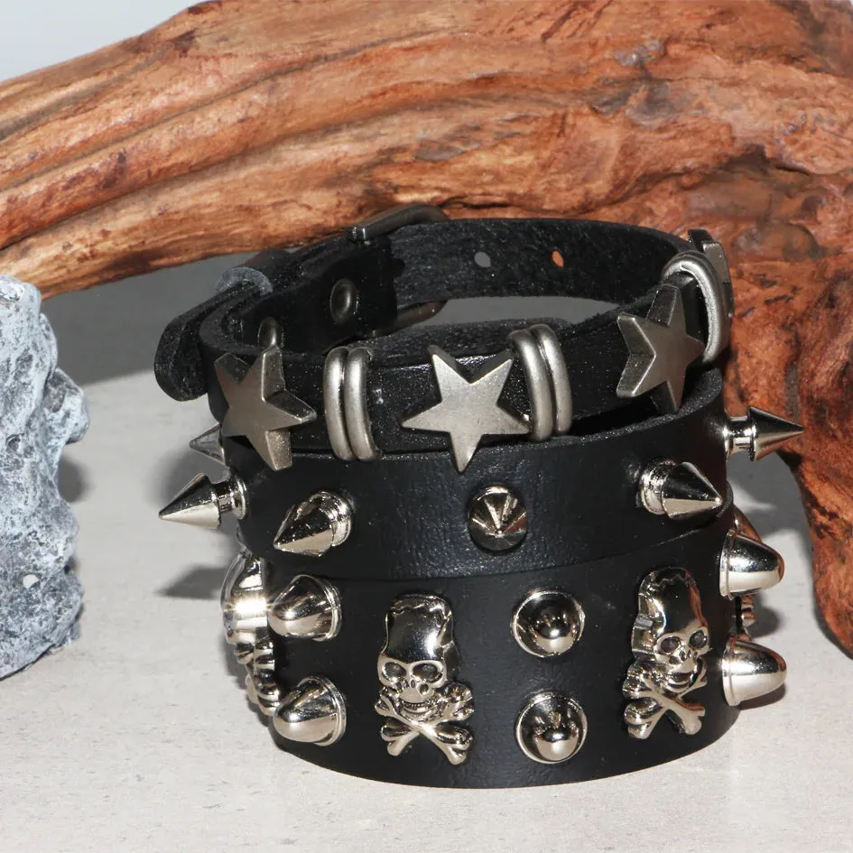 Goth Punk Alt Star Skull Bracelet Set