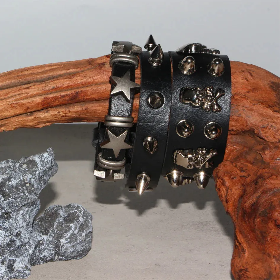 Goth Punk Alt Star Skull Bracelet Set