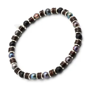 Grey Pearl & Agate Beaded Flex Bracelet