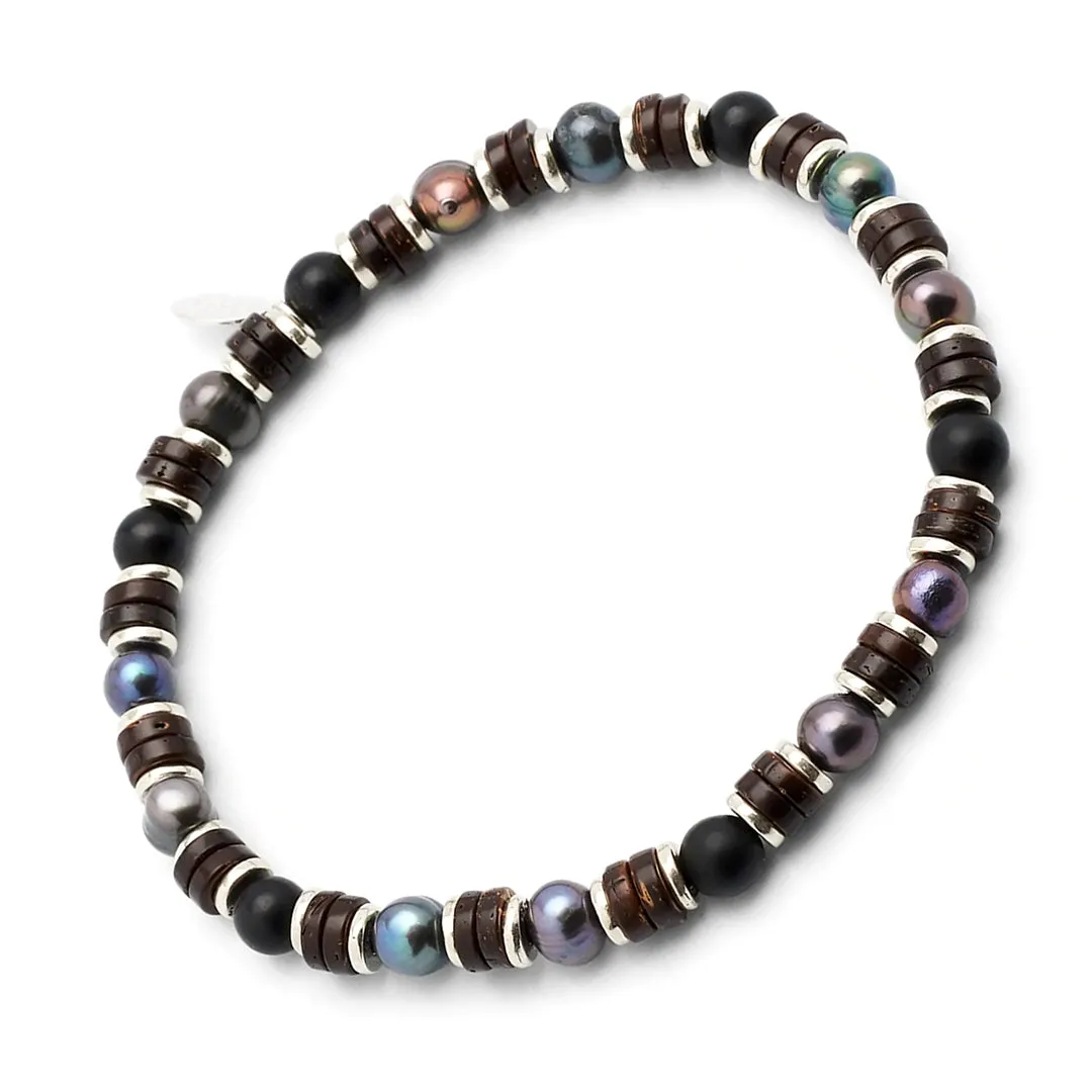 Grey Pearl & Agate Beaded Flex Bracelet