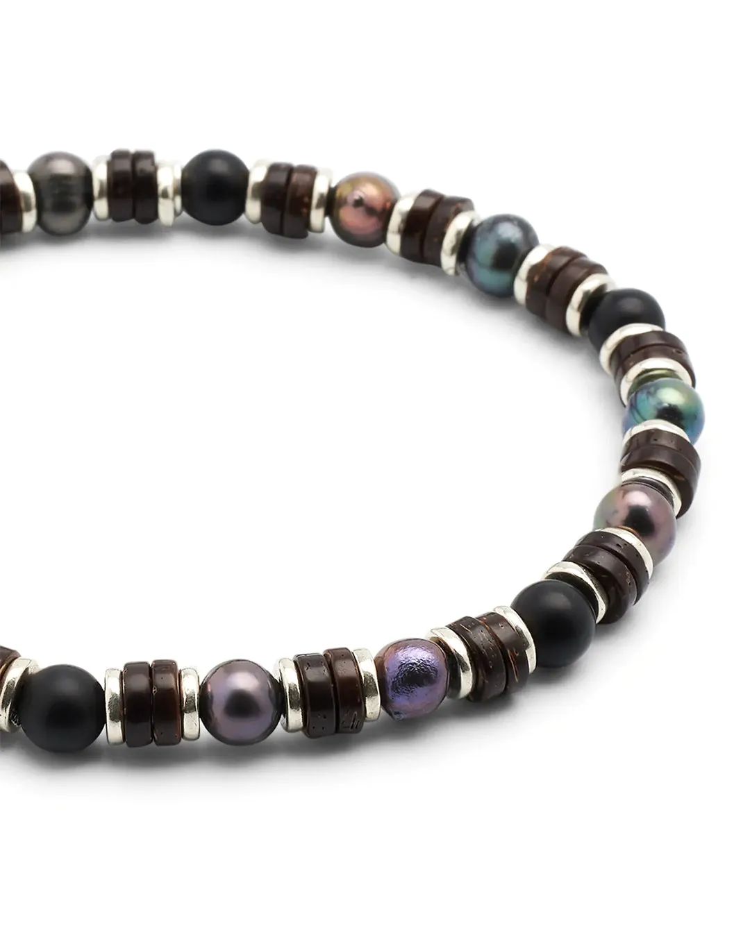 Grey Pearl & Agate Beaded Flex Bracelet