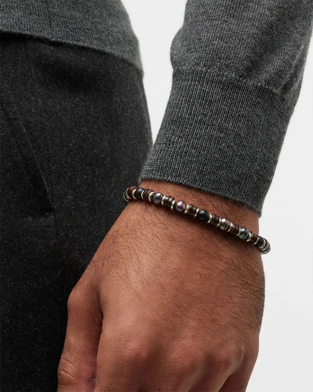 Grey Pearl & Agate Beaded Flex Bracelet