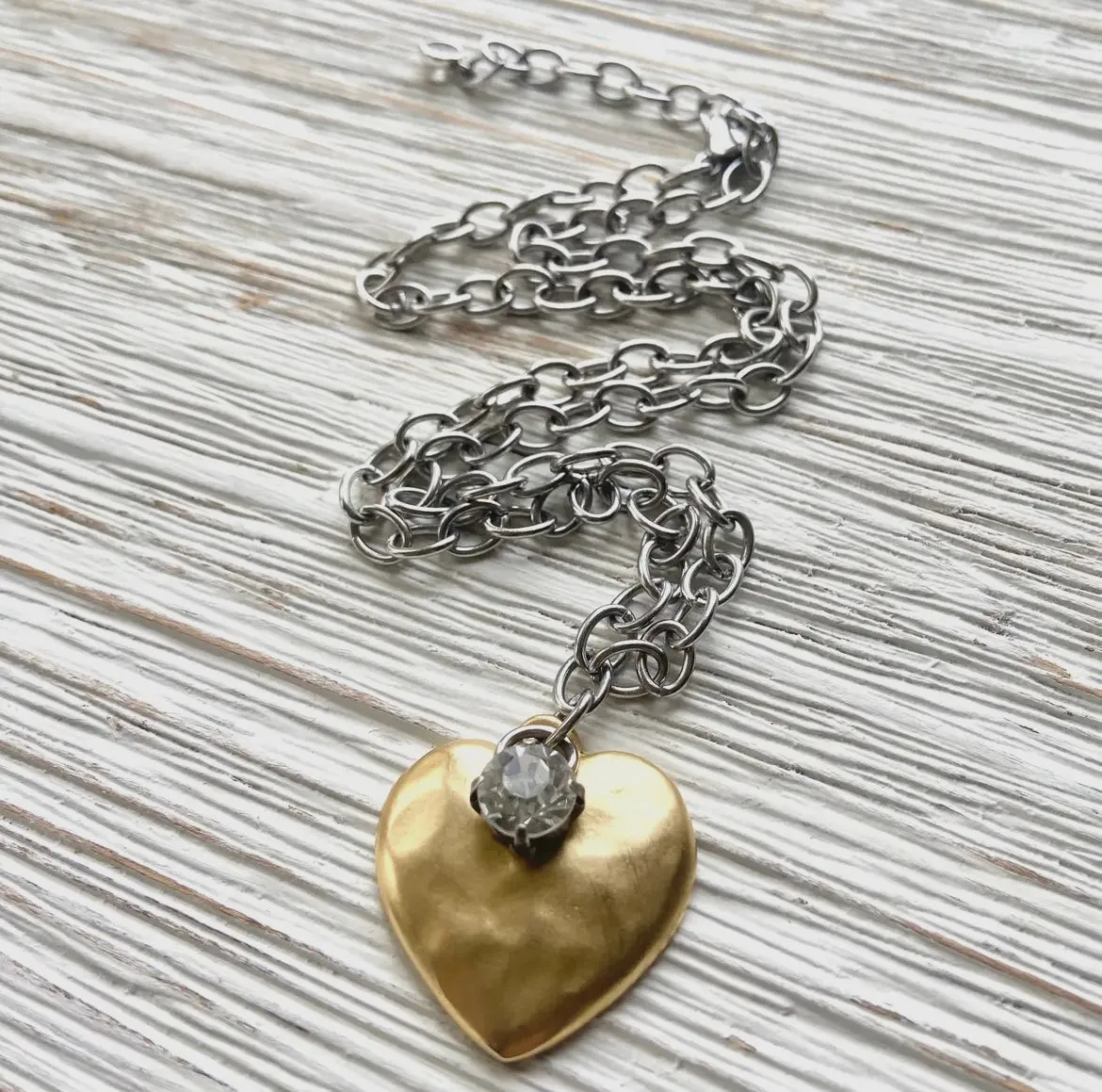 Hammered Heart Handmade Necklace - mixed metal or silver