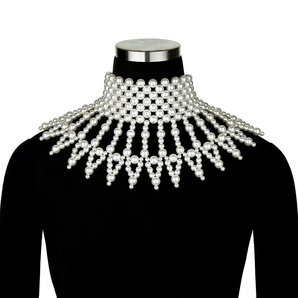 Hanmade Masquerade ABS Pearl Shawl Necklace