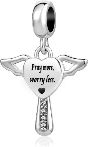 Heart Love God Bible Cross Charm fits Pandora Charms Bracelets Engraved Guardian Angel Jewelry for Women Birthday