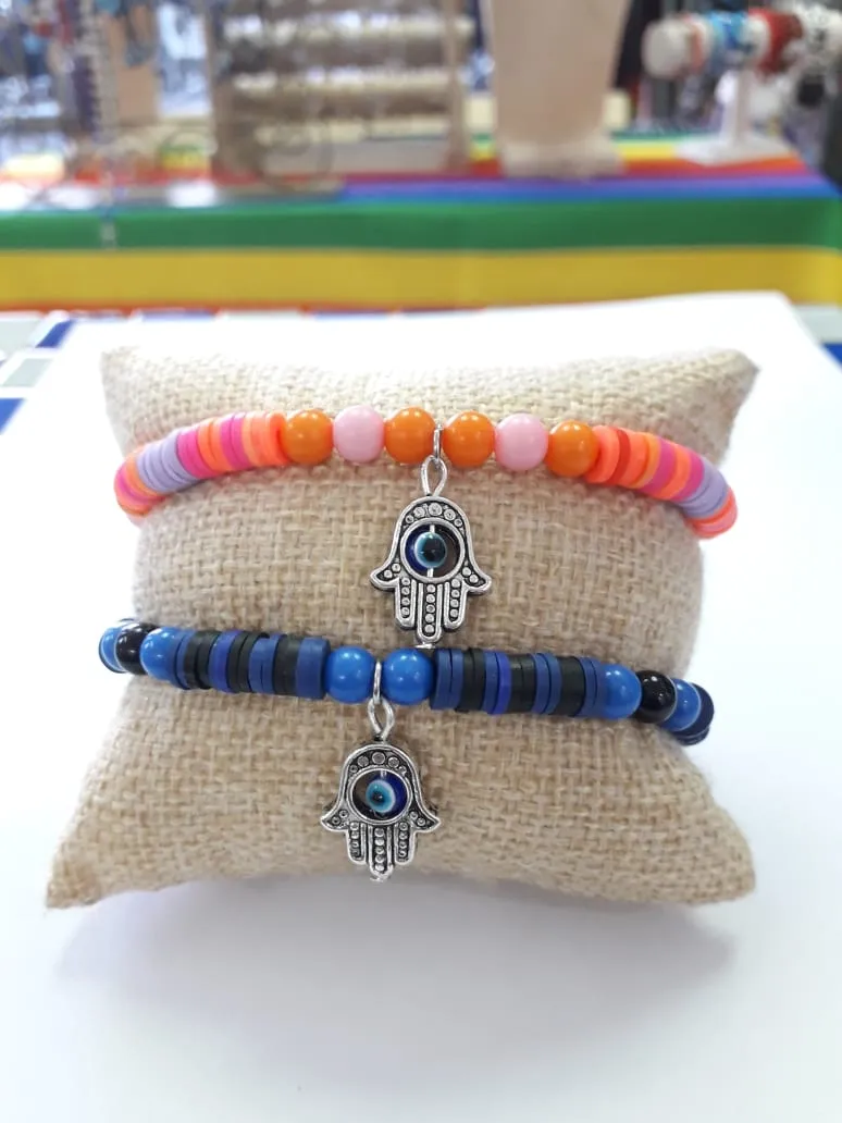Heishie Bracelet With Hamsa